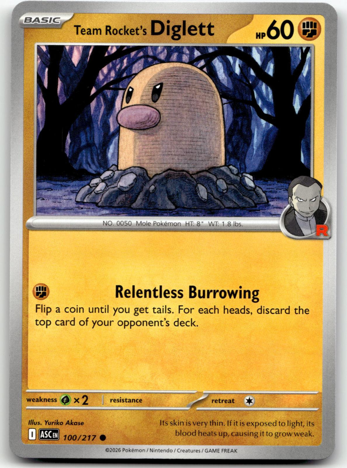 Team Rocket's Diglett 100/217 Common Ascended Heroes Pokemon Near Mint