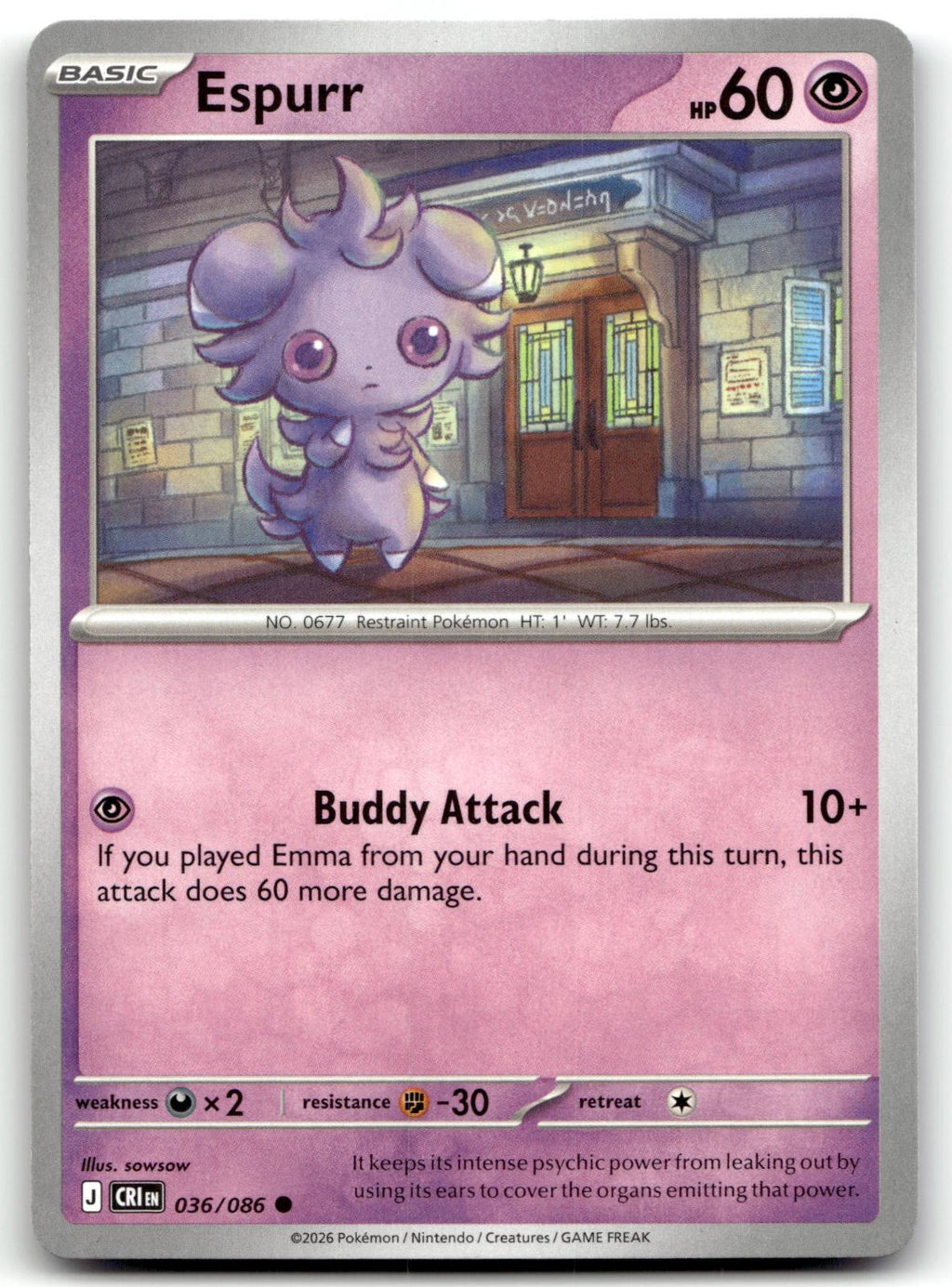 Espurr 036/086 Common Chaos Rising Pokemon Near Mint