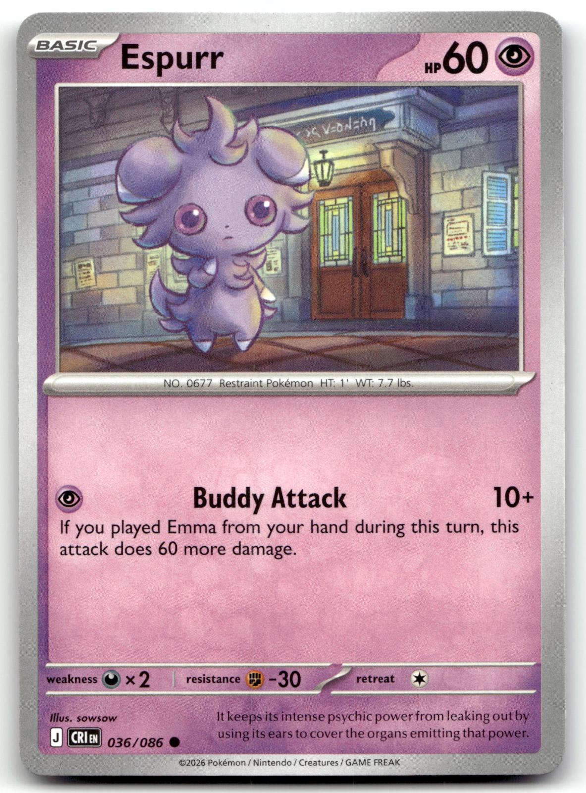 Espurr 036/086 Common Chaos Rising Pokemon Near Mint