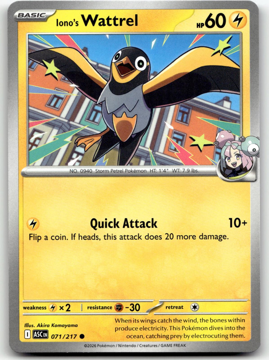 Iono's Wattrel 071/217 Common Ascended Heroes Pokemon Near Mint
