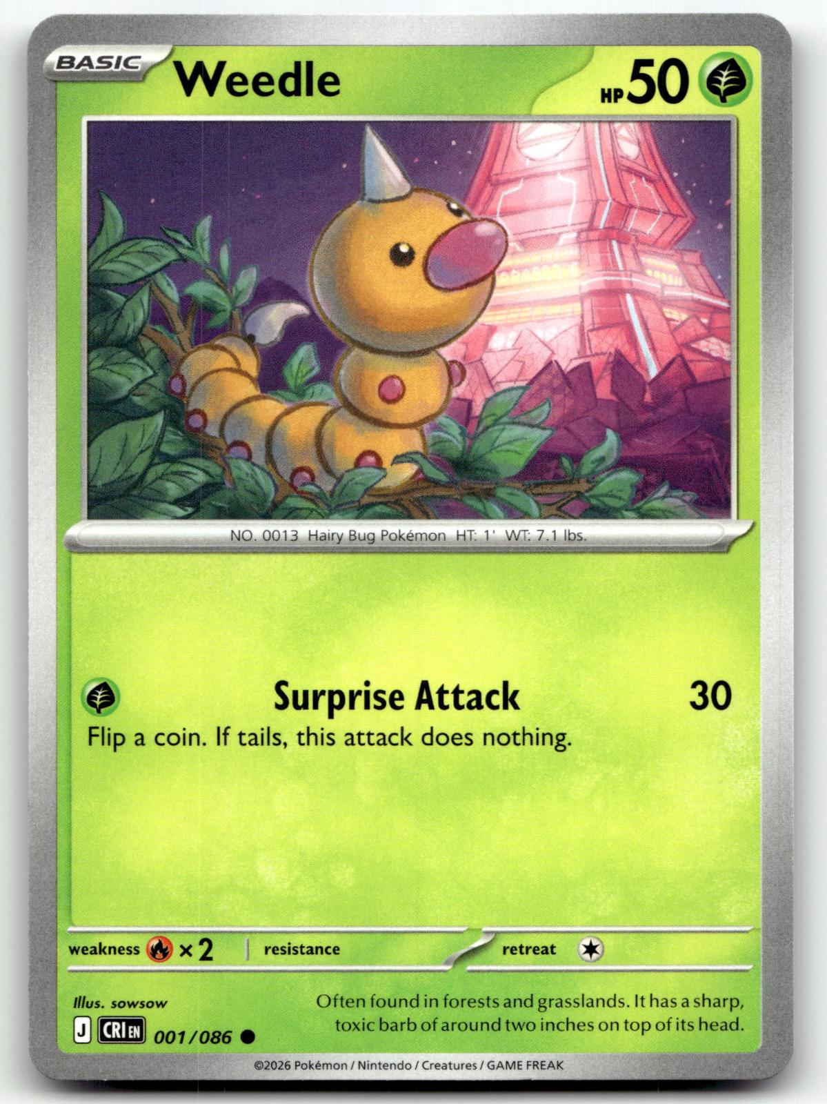 Weedle 001/086 Common Chaos Rising Pokemon Near Mint