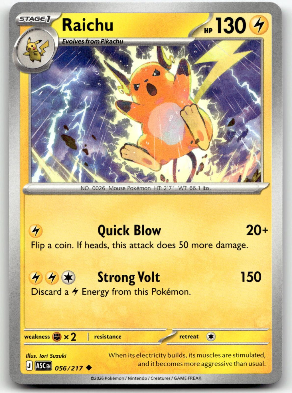 Raichu 056/217 Uncommon Ascended Heroes Pokemon Near Mint
