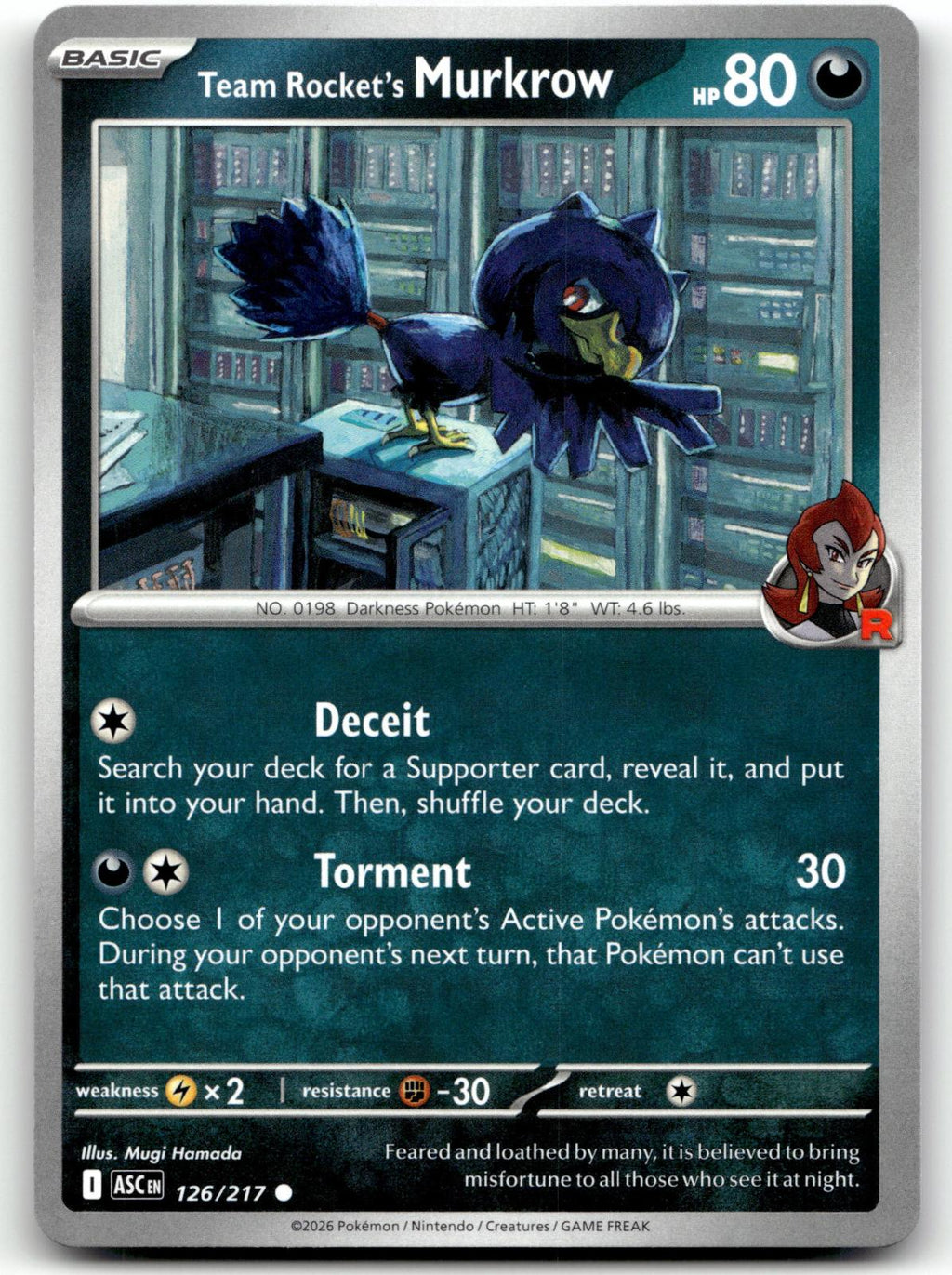 Team Rocket's Murkrow 126/217 Common Ascended Heroes Pokemon Near Mint