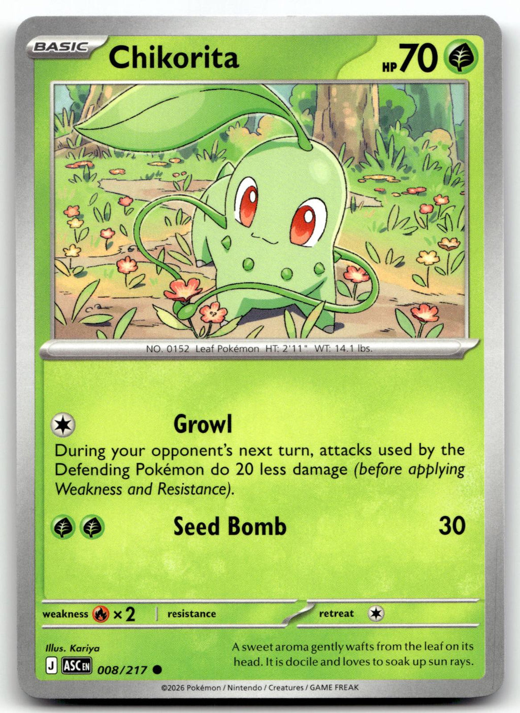 Chikorita 008/217 Common Ascended Heroes Pokemon Near Mint
