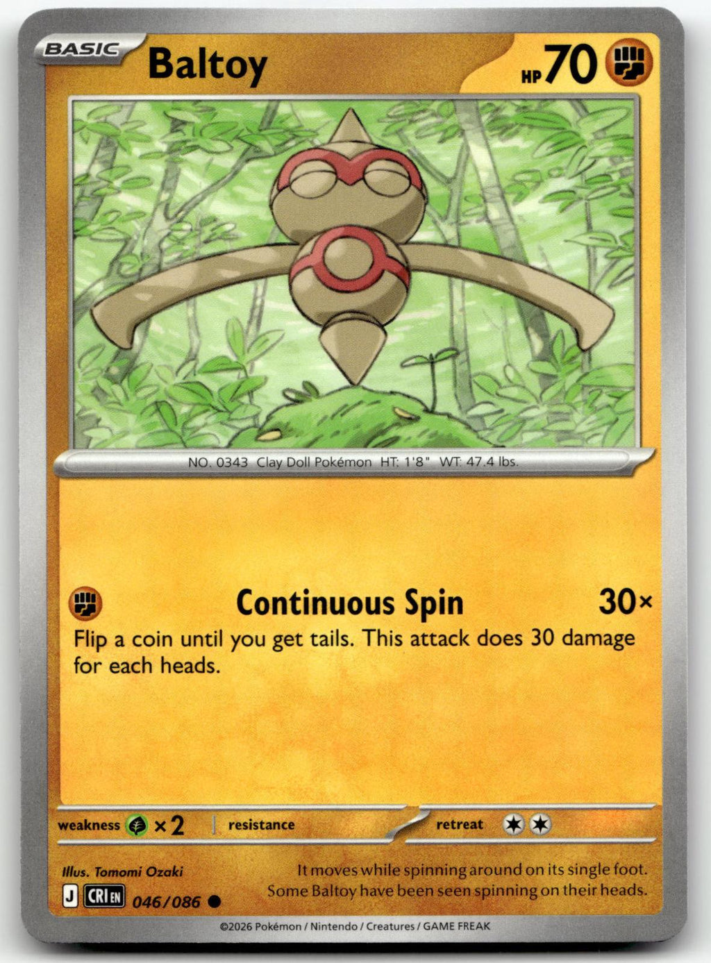 Baltoy 046/086 Common Chaos Rising Pokemon Near Mint
