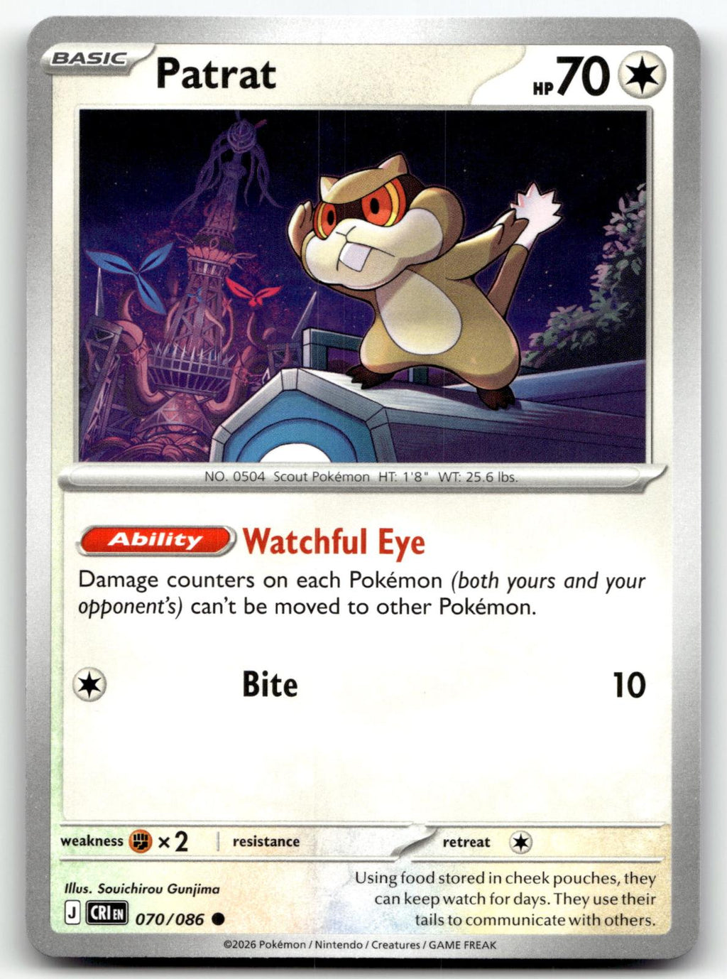 Patrat 070/086 Common Chaos Rising Pokemon Near Mint