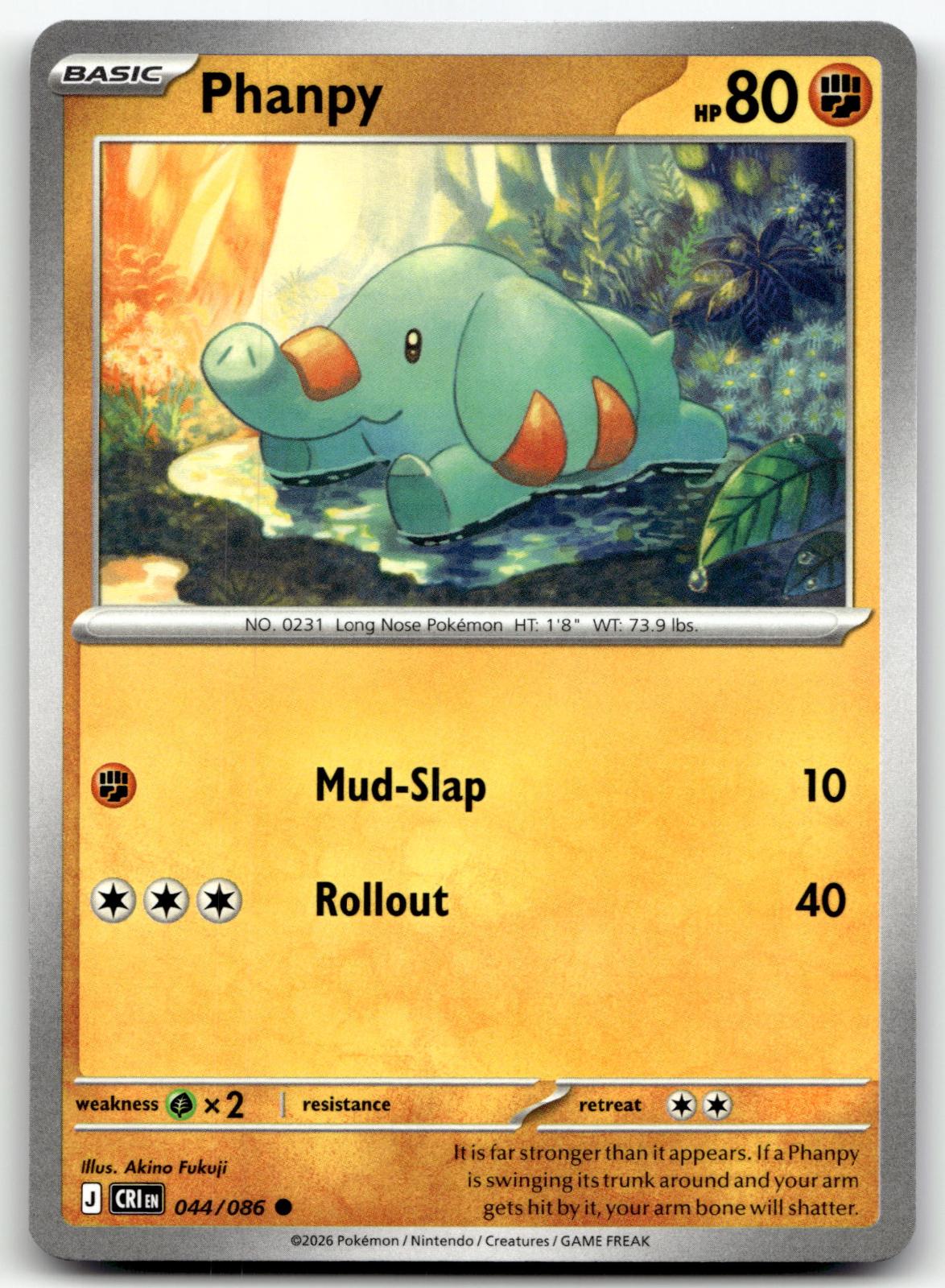Phanpy 044/086 Common Chaos Rising Pokemon Near Mint