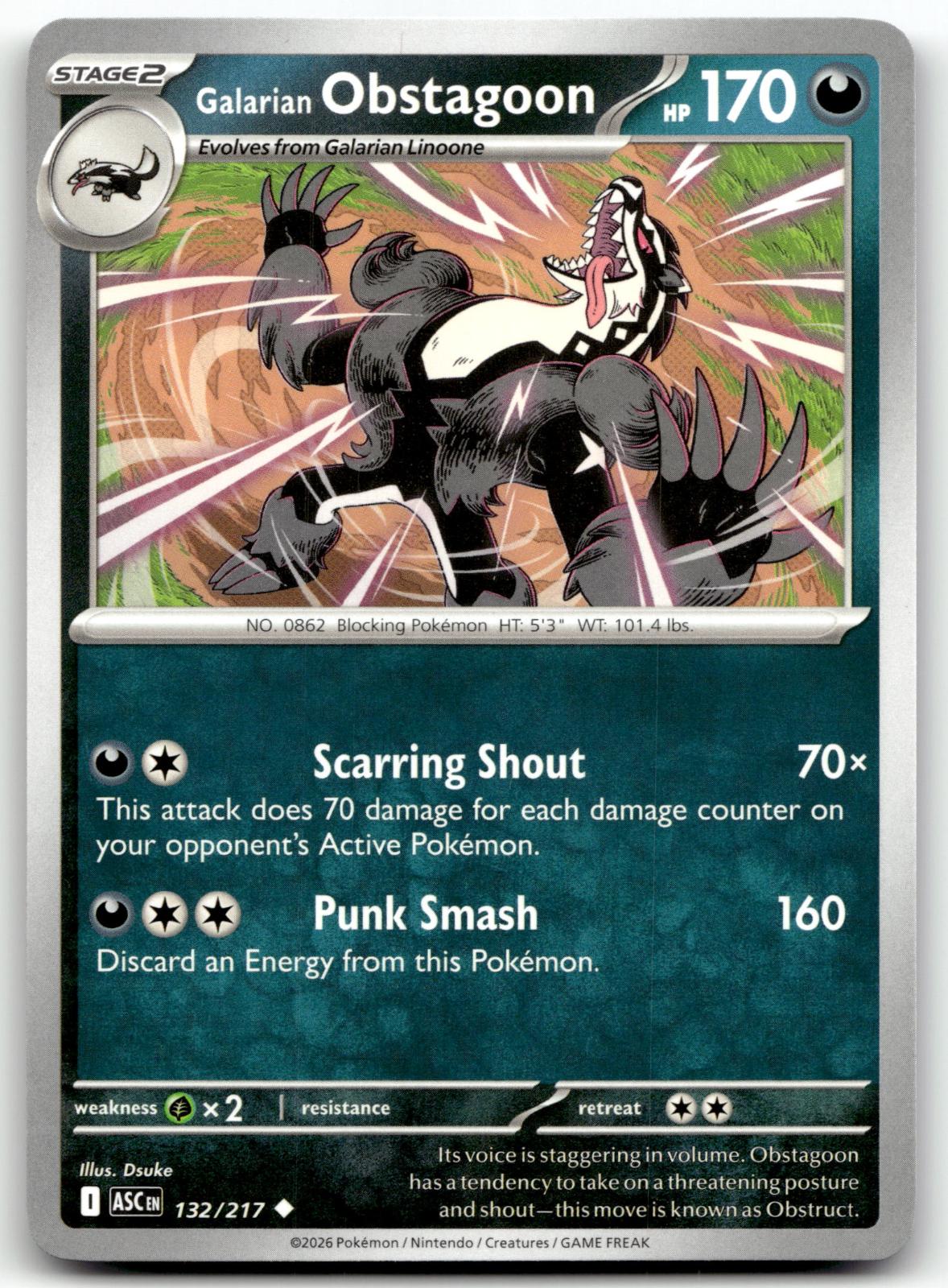 Galarian Obstagoon 132/217 Uncommon Ascended Heroes Pokemon Near Mint