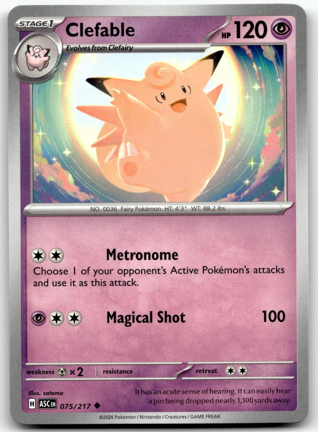 Clefable 075/217 Uncommon Ascended Heroes Pokemon Near Mint