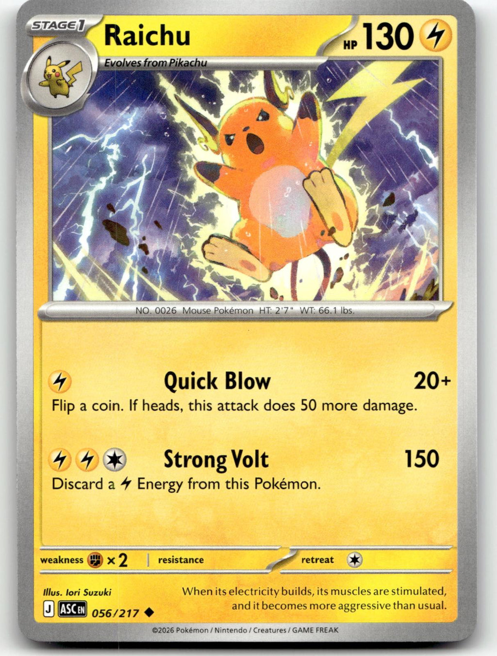 Raichu 056/217 Uncommon Ascended Heroes Pokemon Near Mint