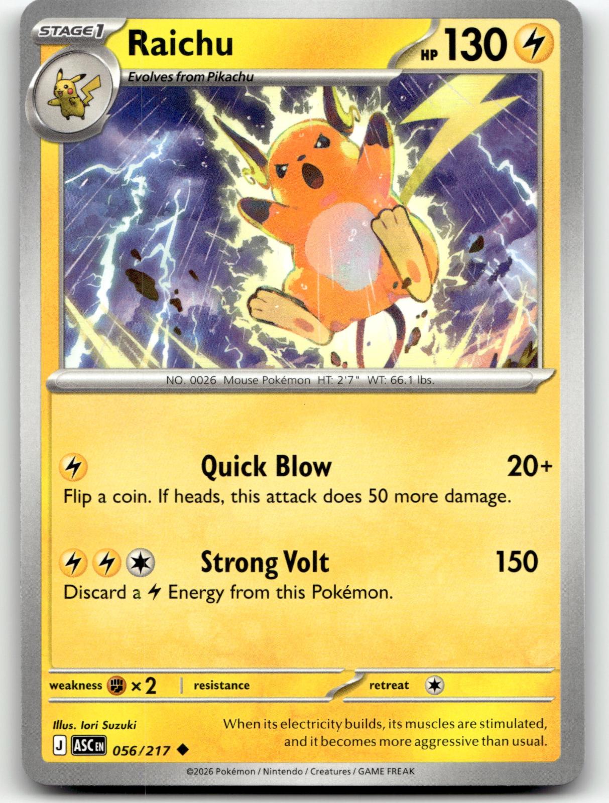 Raichu 056/217 Uncommon Ascended Heroes Pokemon Near Mint
