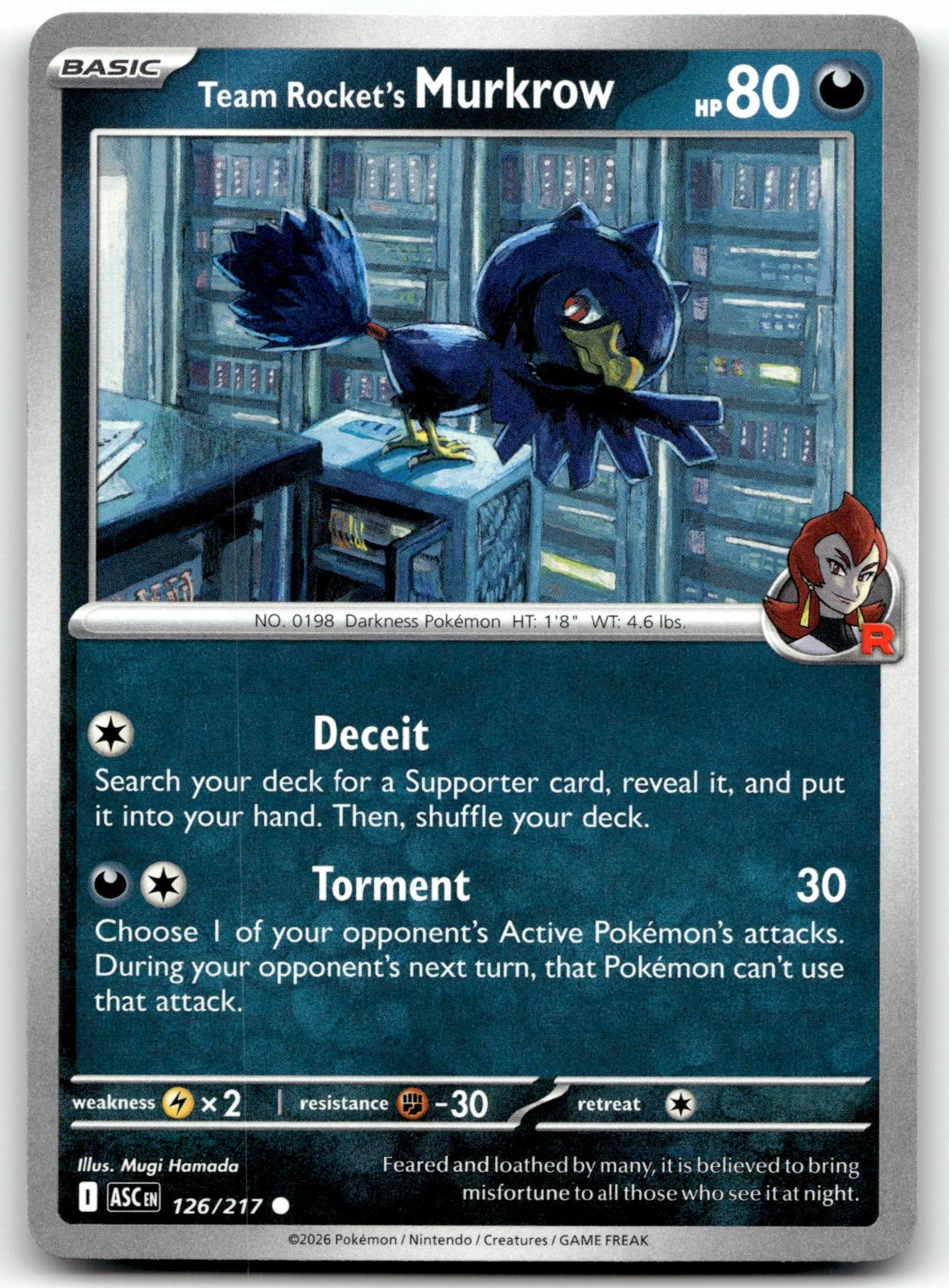Team Rocket's Murkrow 126/217 Common Ascended Heroes Pokemon Near Mint