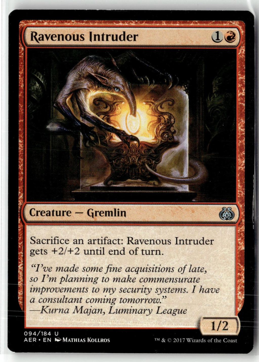 Ravenous Intruder 94 Uncommon Aether Revolt Magic: The Gathering Near Mint