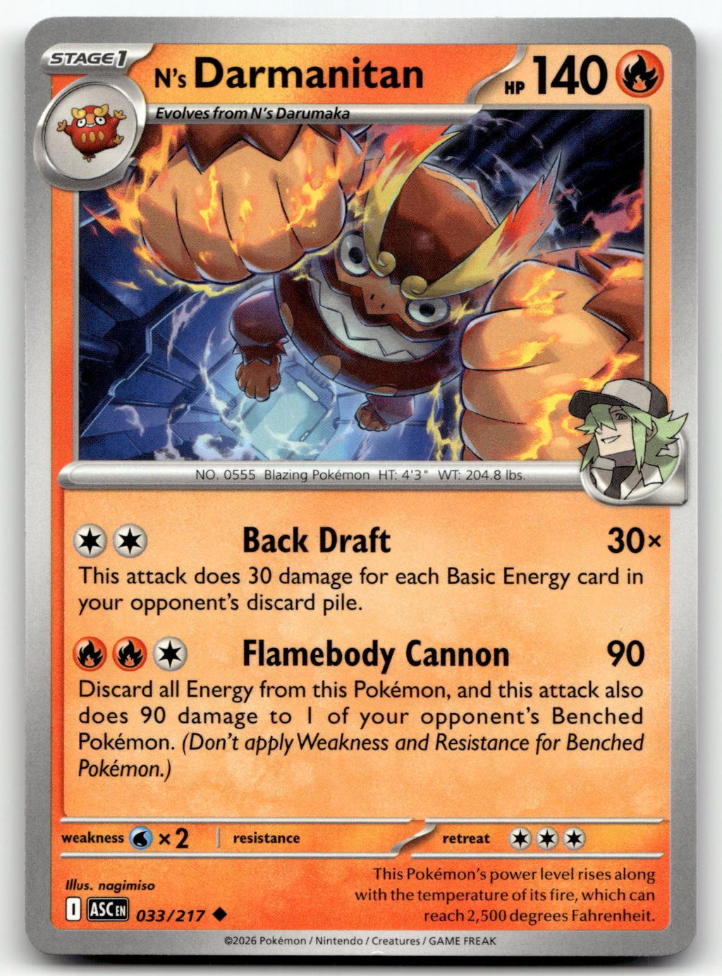 N's Darmanitan 033/217 Uncommon Ascended Heroes Pokemon Near Mint