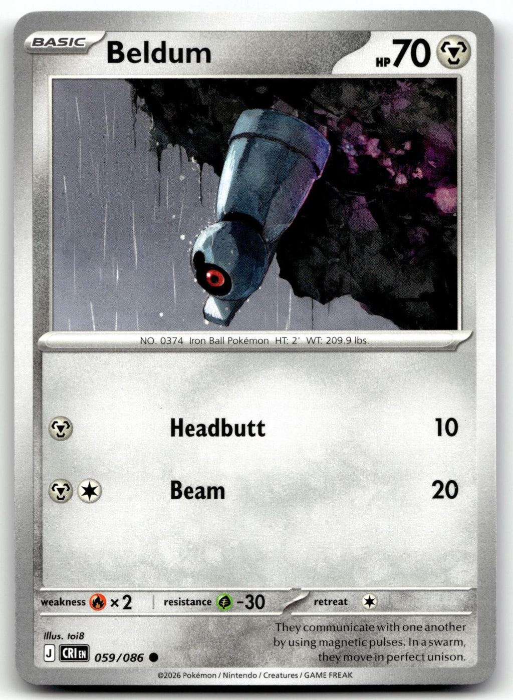 Beldum 059/086 Common Chaos Rising Pokemon Near Mint