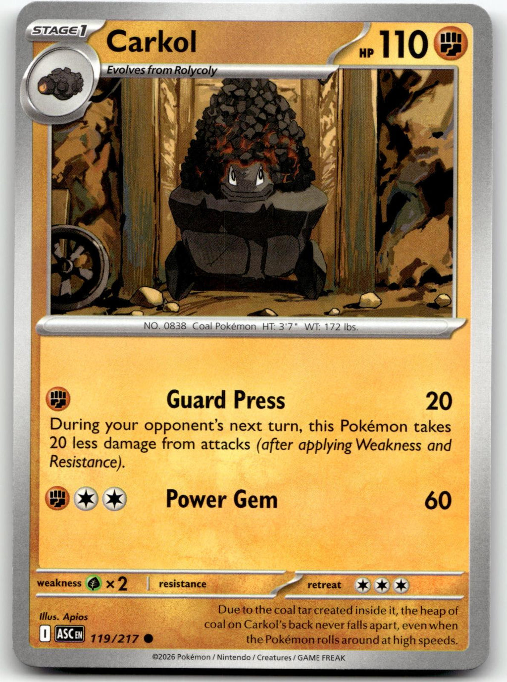 Carkol 119/217 Common Ascended Heroes Pokemon Near Mint