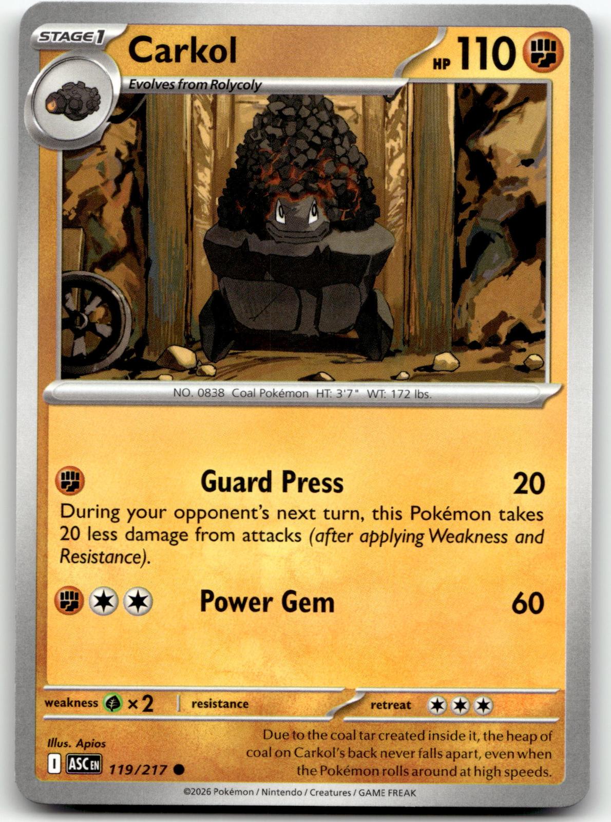 Carkol 119/217 Common Ascended Heroes Pokemon Near Mint