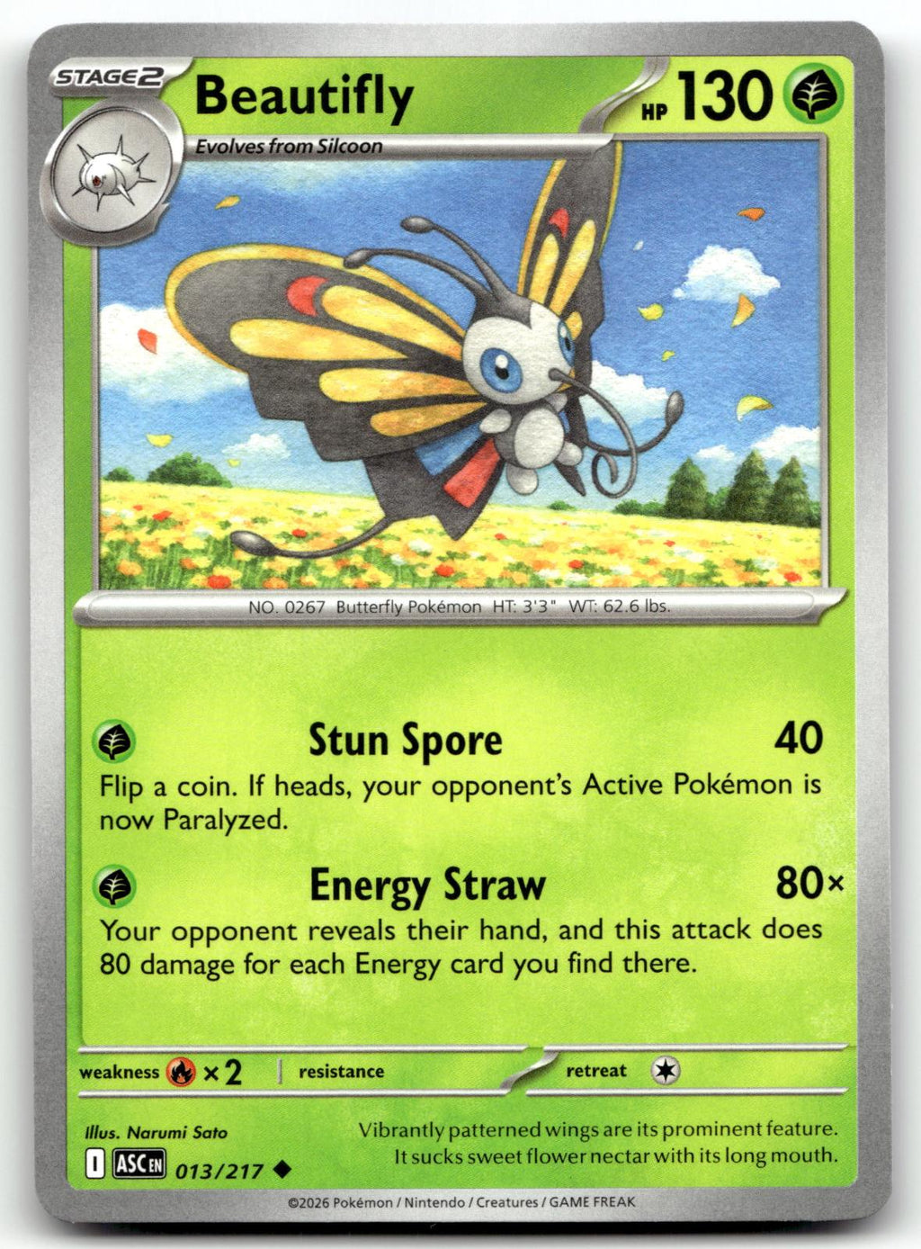 Beautifly 013/217 Uncommon Ascended Heroes Pokemon Near Mint