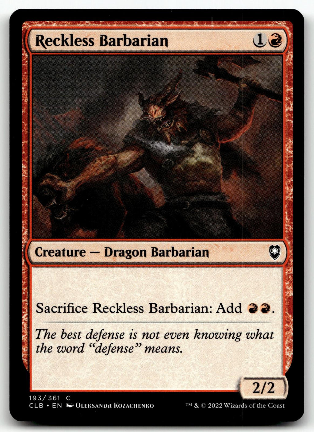 Reckless Barbarian 193 Commander Legends: Battle for Baldur's Gate Magic: 