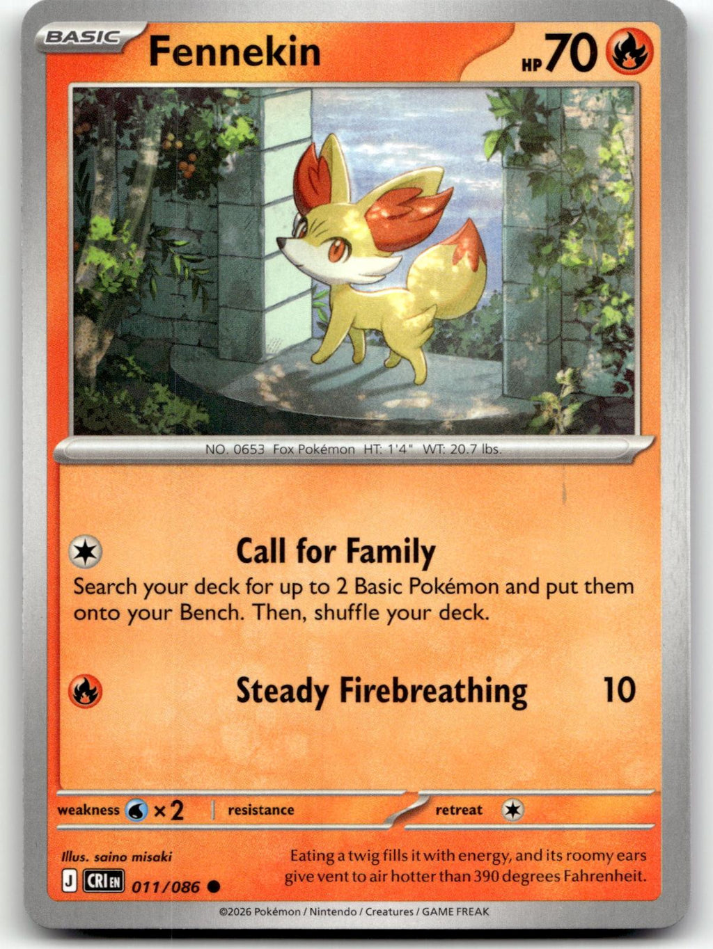Fennekin 011/086 Common Chaos Rising Pokemon Near Mint