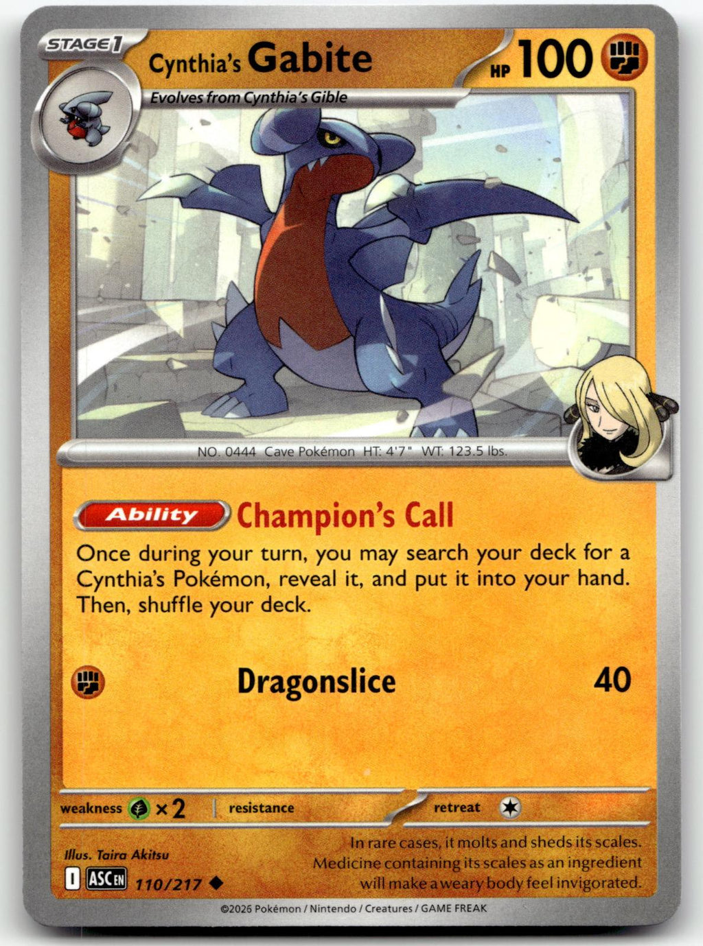 Cynthia's Gabite 110/217 Uncommon Ascended Heroes Pokemon Near Mint