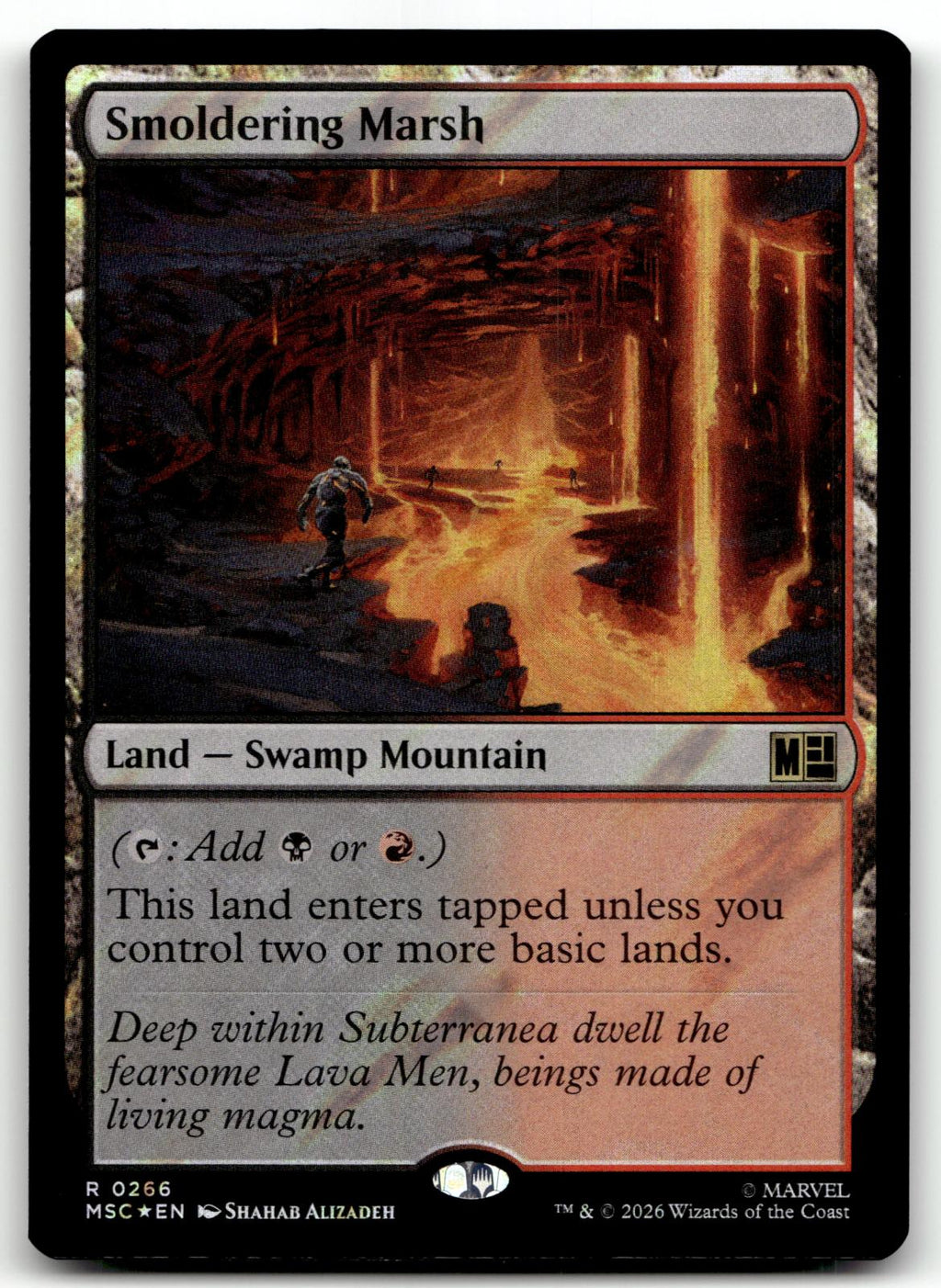 Smoldering Marsh 266 Rare Commander: Marvel Super Heroes Magic: The Gathering NM