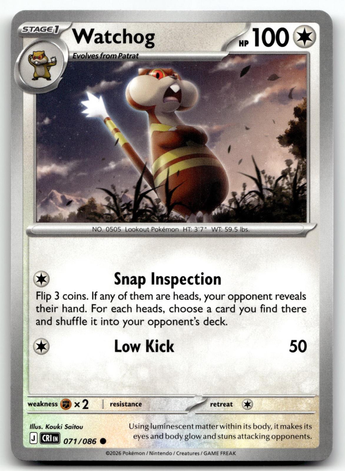 Watchog 071/086 Common Chaos Rising Pokemon Near Mint
