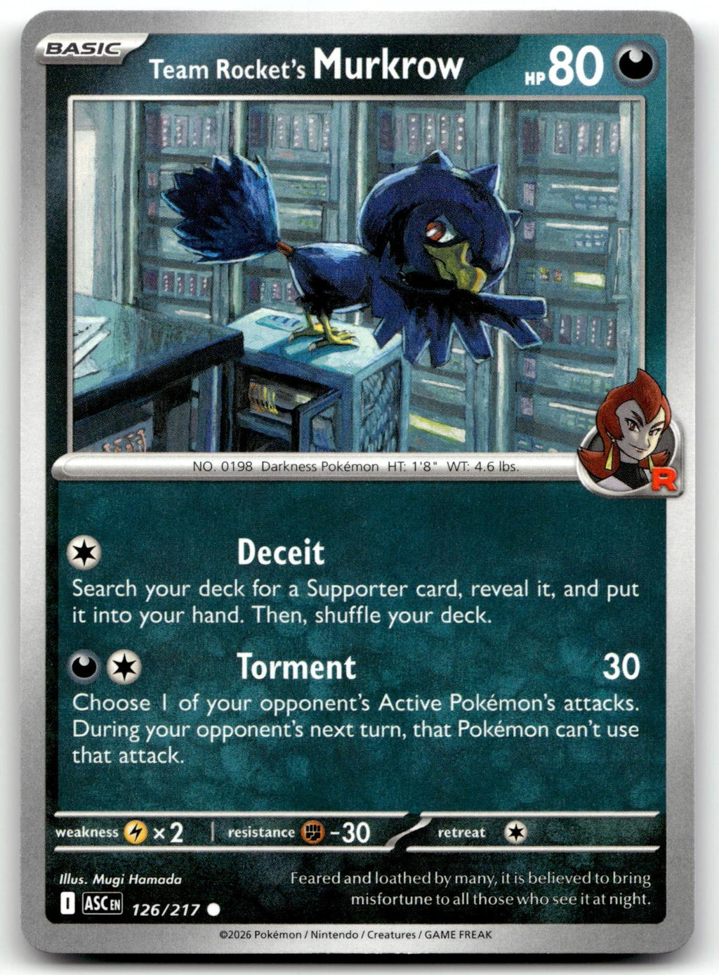Team Rocket's Murkrow 126/217 Common Ascended Heroes Pokemon Near Mint