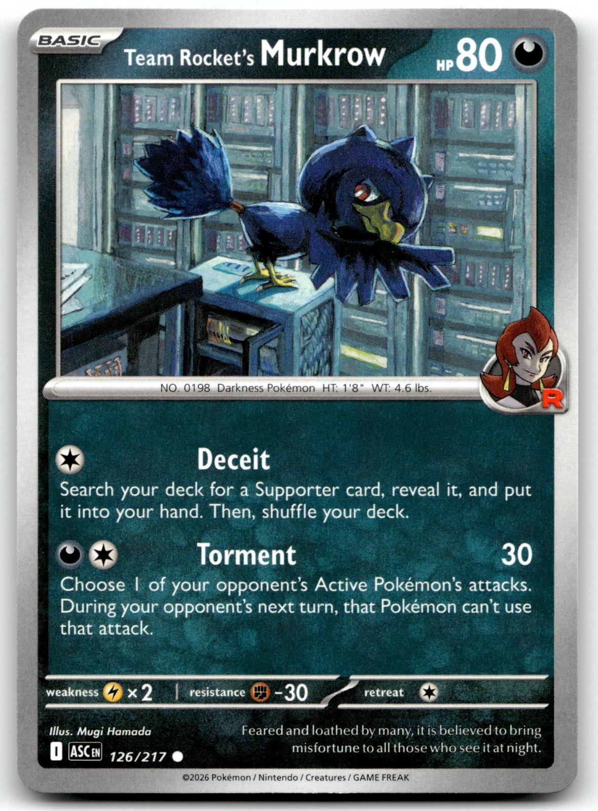 Team Rocket's Murkrow 126/217 Common Ascended Heroes Pokemon Near Mint