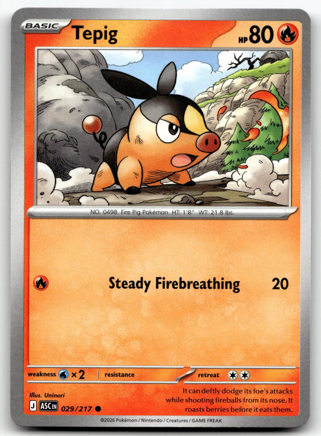 Tepig 029/217 Common Ascended Heroes Pokemon Near Mint