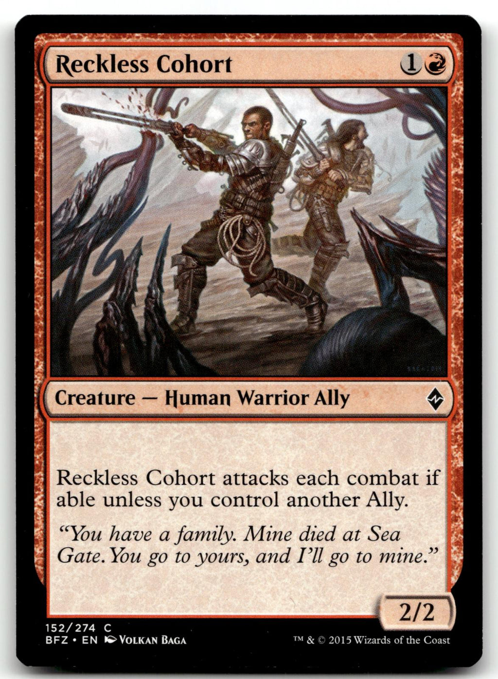 Reckless Cohort 152 Common Battle for Zendikar Magic: The Gathering Near Mint